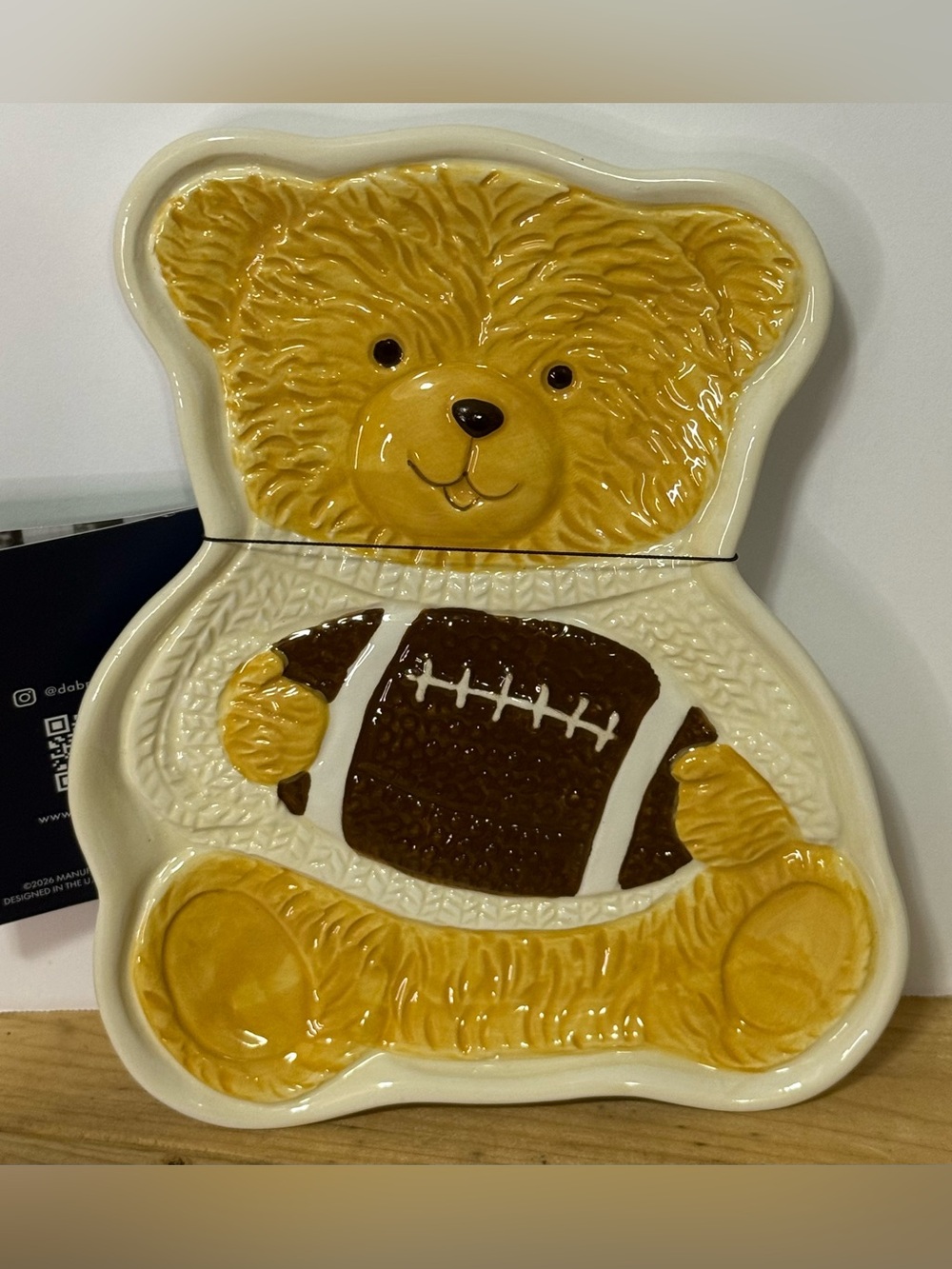 Dabney Lee Teddy Bear Football Ceramic Serving Tray/SpoonRest/Small Plate - NWT